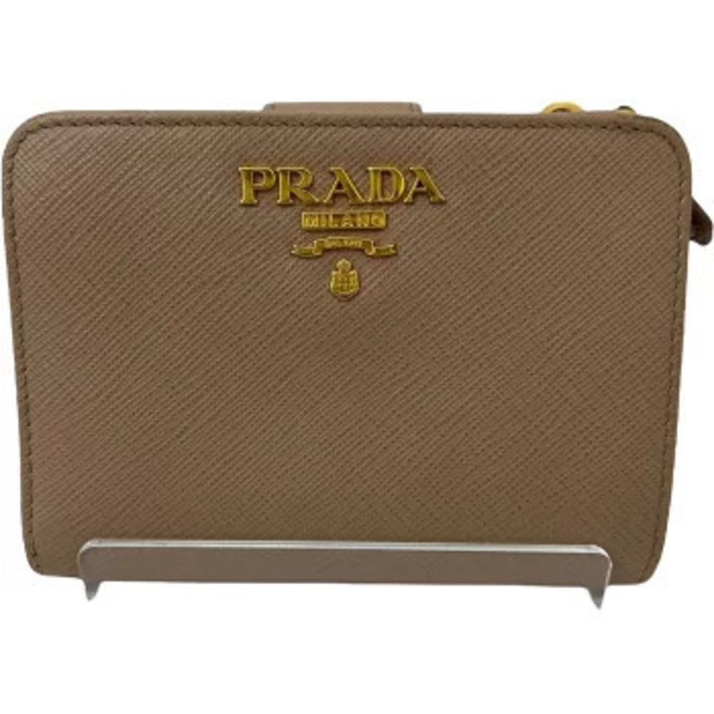 Prada L shaped zipper bi fold wallet Saffiano leather compact
